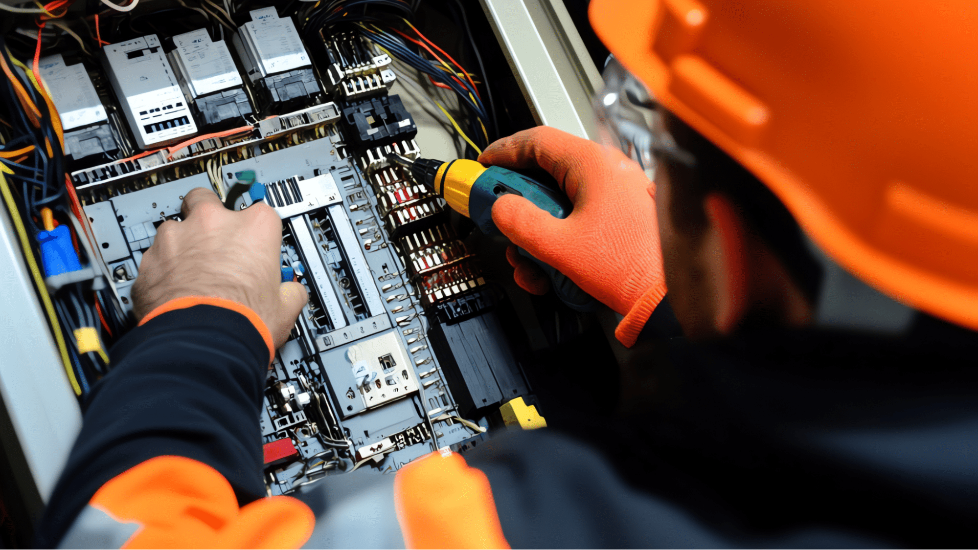 Electrician working on a panel